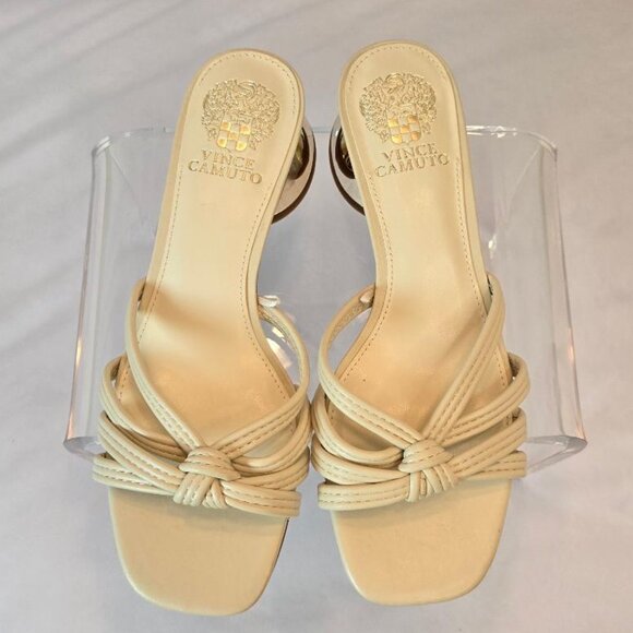 VINCE CAMUTO Laniah Leather Sandals  Block Heel Women Sz 7.5 Cream W/ Gold Heel - Picture 6 of 10
